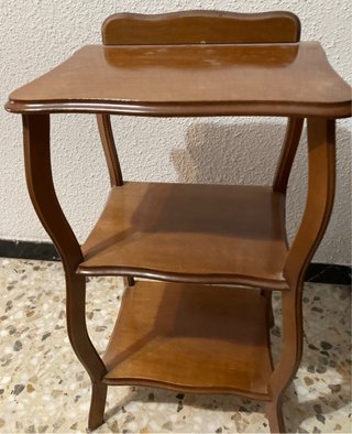 Mesa auxiliar telefonero vintage madera 3 estantes