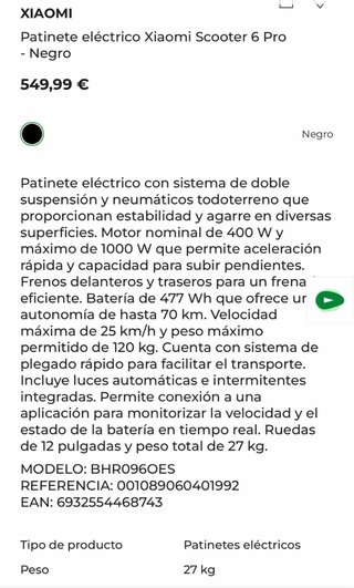 Patinete Eléctrico Xiaomi Scooter 6 Pro