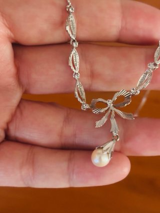 Collana vintage oro bianco 18kt 750 con perla