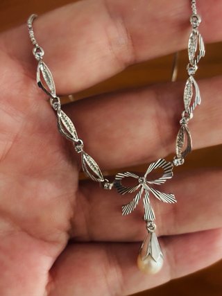 Collana vintage oro bianco 18kt 750 con perla
