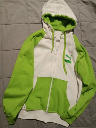 Chaqueta Vintage Puma Blanca y Verde con Cremaller