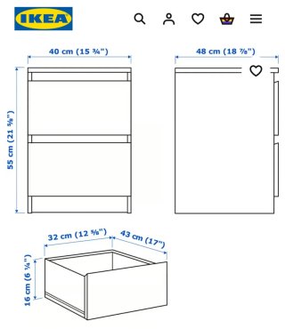 Cómoda Malm Ikea 2 cajones madera