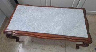 Mesita baja madera tapa mármol