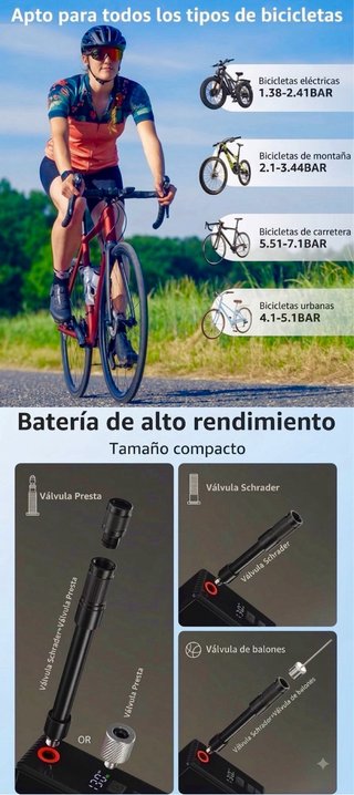 Mini Bomba Inflador Bicicleta Electrico MAX 130PSI