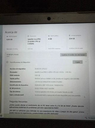 Portátil Lenovo i5 8GB/256GB SSD   Nvidia 4GB