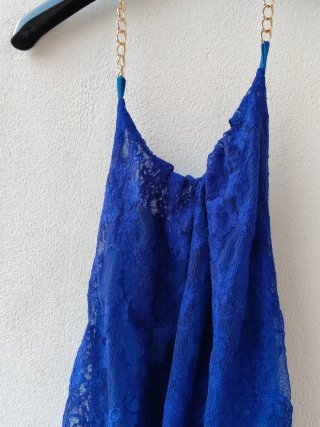 Abito donna blu pizzo con catena oro tg 42/44