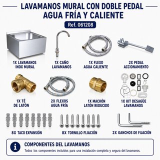 LAVAMANOS MURAL DOBLE PEDAL AGUA FRÍA Y CALIENTE