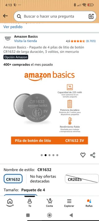 Pilas Amazon Basics CR1632 Litio 3V (4 uds)