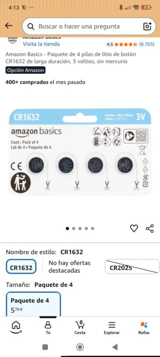 Pilas Amazon Basics CR1632 Litio 3V (4 uds)