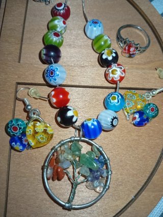 Conjunto Cristal Murano Corazón de piedras natural