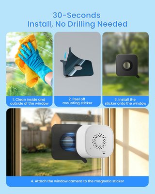 AKINGUAR Cámara Ventana WiFi 2K 3MP Sin Taladros