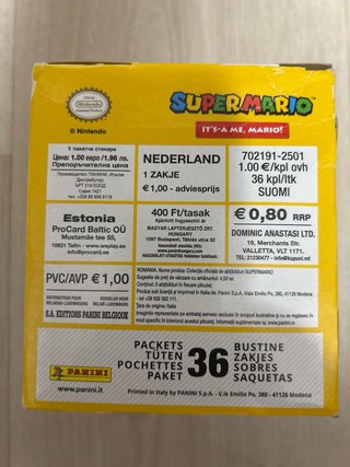 Caja 36 sobres cromos Super Mario