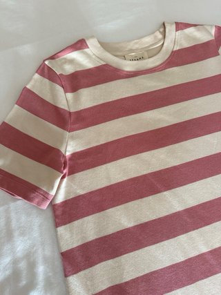 Vestido rayas Sezane beige y rosa