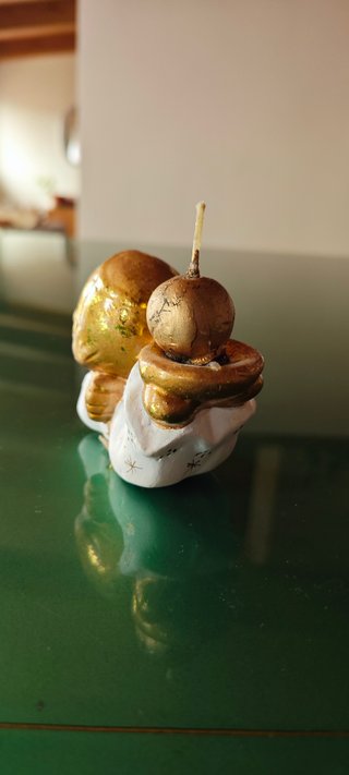Angioletto portacandela Natale decorazione oro bia