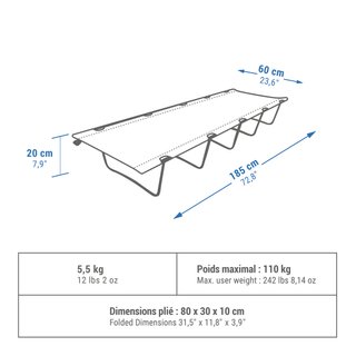 Cama desmontable Catre de camping 185x60 cm Quechua Camp