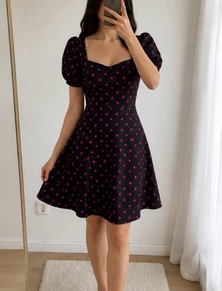 Vestido Negro Lunares Rosas