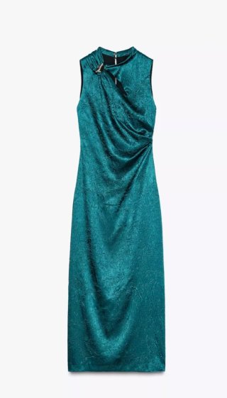 Vestido fiesta verde con detalles dorados
