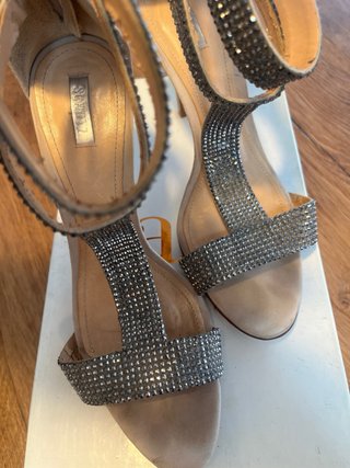Sandali Schutz Beige e Argento con Strass