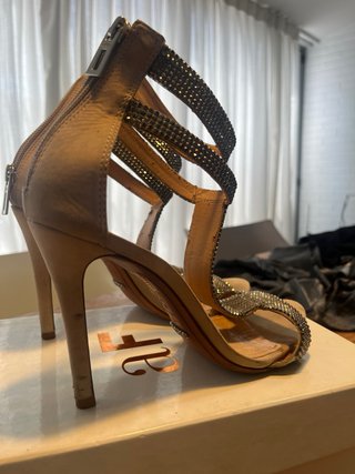 Sandali Schutz Beige e Argento con Strass