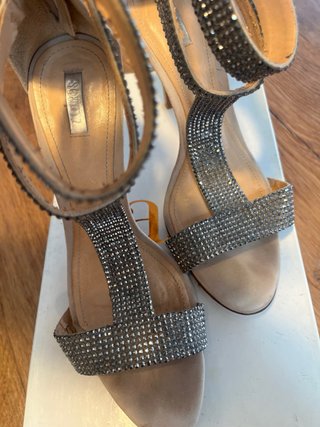 Sandali Schutz Beige e Argento con Strass