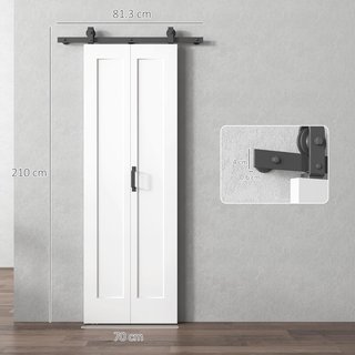Puerta Corredera de Libro 70X210 Cm, Puerta Plegable de Cartera con Manija y Superficie Pintable, Blanca