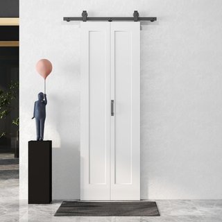 Puerta Corredera de Libro 70X210 Cm, Puerta Plegable de Cartera con Manija y Superficie Pintable, Blanca
