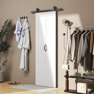 Puerta Corredera de Libro 70X210 Cm, Puerta Plegable de Cartera con Manija y Superficie Pintable, Blanca
