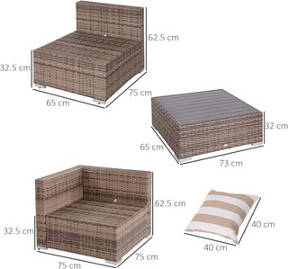 Sofá de Jardín Exterior de Rattan de 7 Piezas, Conjunto de Muebles con Mesa y Sofá Modular con Cojines, Gris