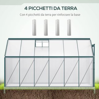Invernadero de Jardín de Policarbonato 190X375X199Cm, Con Ventana Abatible y Puerta Corredera, Estructura de Aluminio, Verde