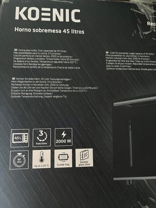 Horno Sobremesa Koenic 45L 2000W En caja original