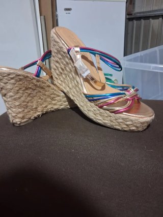 Sandalias cuña esparto tiras multicolor