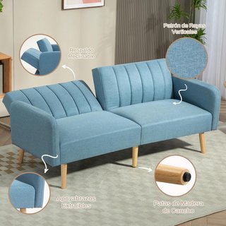 Sofa Cama de 2 Plazas, Moderno, Sofá Cama Plegable, Tapizado en Lino Sintético, Con Respaldo Regulable en 3 Niveles y Brazos Desmontables para Sala de Estar Oficina 173 X 75 X 73 Cm, Azul