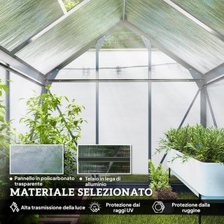 Invernadero de Jardín de Policarbonato con Estructura de Aleación de Aluminio 2.51㎡, Invernadero con Canalones, Ventana en el Techo para Ventilación, Puerta Corredera, para Plantas, 190X132X201Cm,...