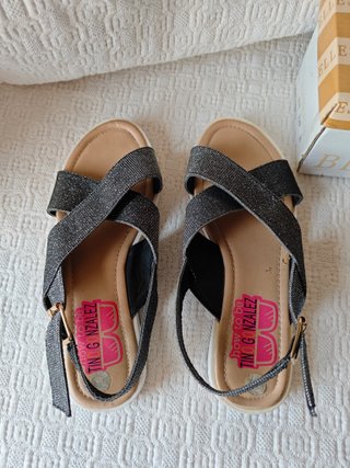 Sandalias Plataforma Mujer 38 plateadas cruzadas