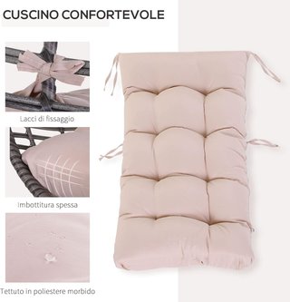 Sillón de Exterior de Rattan con Cojín Gris y Beige Forma de Gota Estilo Boho Chic 101X89X156Cm