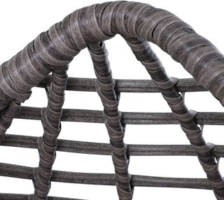 Sillón de Exterior de Rattan con Cojín Gris y Beige Forma de Gota Estilo Boho Chic 101X89X156Cm