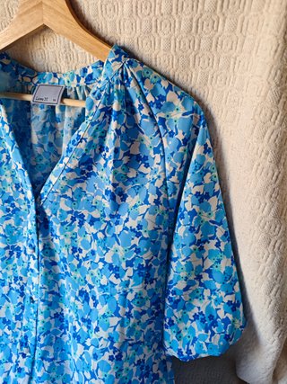 Vestido midi blanco azul talla L mujer floral nuev