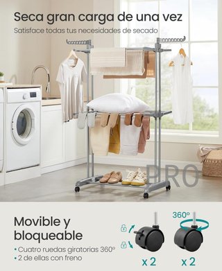 Tendedero plegable de 3 niveles con ruedas
