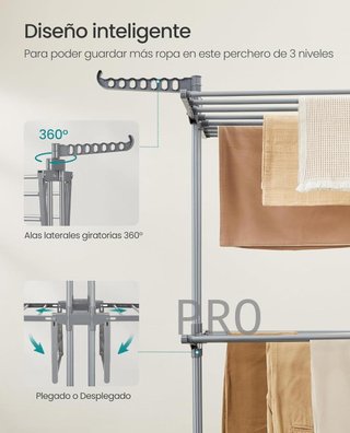 Tendedero plegable de 3 niveles con ruedas