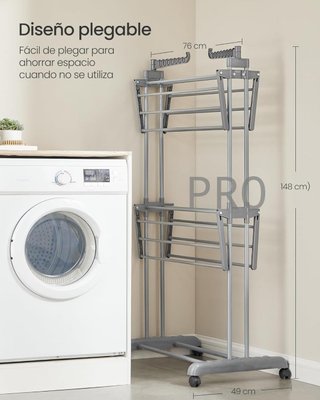 Tendedero plegable de 3 niveles con ruedas