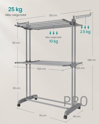 Tendedero plegable de 3 niveles con ruedas