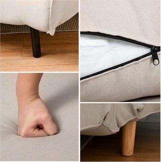 Sillón Cama 3 en 1 Con Respaldo Reclinable en 6 Posiciones y 4 Patas Plegables, Sillón Cama Individual en Tejido Efecto Lino Transpirable, 94X78X80 Cm, Beige