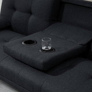 Sofá Cama de 3 Plazas Reclinable con 2 Brazos Desmontables, Sofá de 3 Plazas Acolchado Transformable en Tela y Madera con Portavasos para Sala de Estar y Salón, 181X77X78 Cm, Gris Antracita