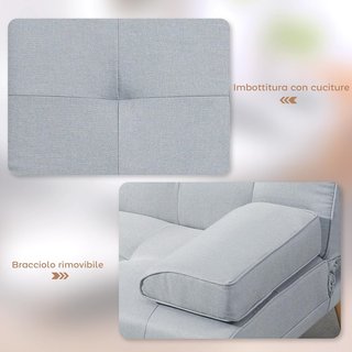Sofá Cama de 3 Plazas Estilo Escandinavo Reclinable con 2 Brazos Extraíbles en Tela, Patas de Madera y Mesa Plegable Gris