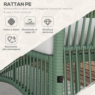 Conjunto de Jardín de Rattan de 4 Piezas, Conjunto de Exterior con 2 Sillas de Exterior, Sofá de Jardín y Mesa de Jardín, Verde y Negro