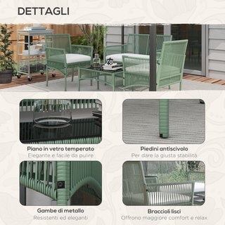 Conjunto de Jardín de Rattan de 4 Piezas, Conjunto de Exterior con 2 Sillas de Exterior, Sofá de Jardín y Mesa de Jardín, Verde y Negro