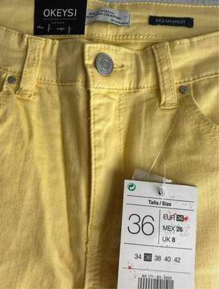 Pantalon vaquero Okeysi elasticos amarillo mujer