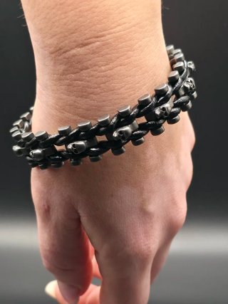 Bracciale Skull Bead Pelle Intrecciata