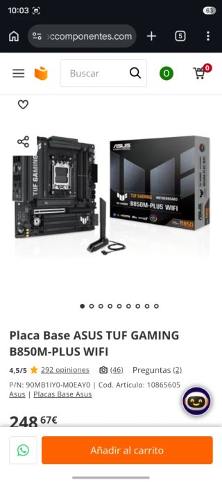 Placa Base ASUS TUF GAMING B850M (NUEVA. SIN USAR)