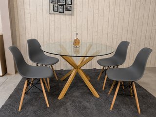 Mesa redonda cristal 120cm + 4 sillas